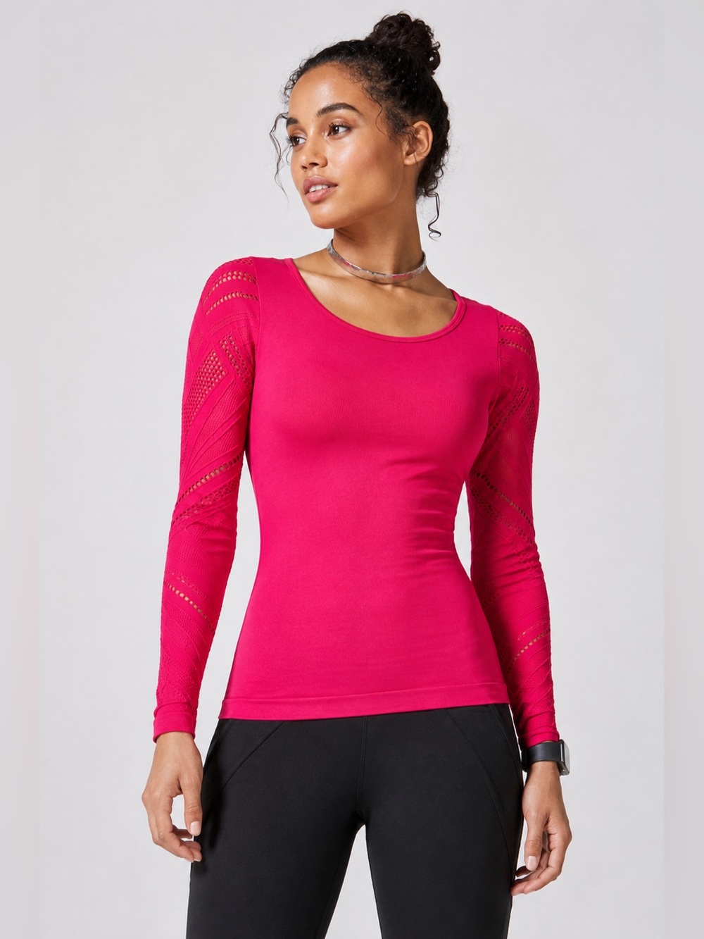 🆕 FABLETICS Isabella Seamless Long-Sleeve Top Pink Size Medium NWT